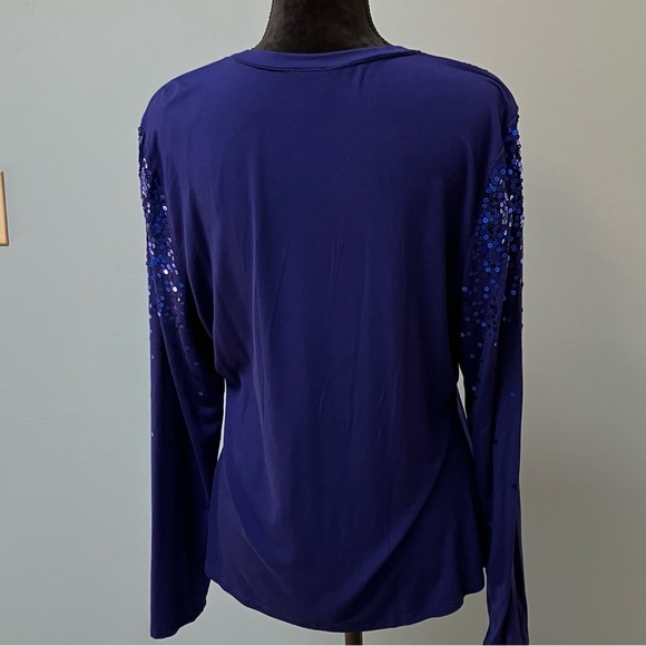 International Concept Sequin Royal Blue Long Sleeve Top XL Holiday Glam Event - Picture 6 of 13